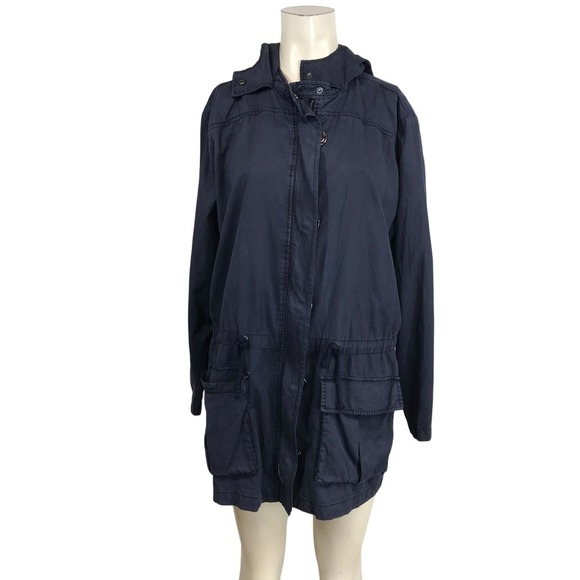Sejour Jackets & Blazers - SEJOUR - WOMEN'S 0X - NAVY ZIP & SNAP CLOSURE HOODED CARGO JACKET COAT